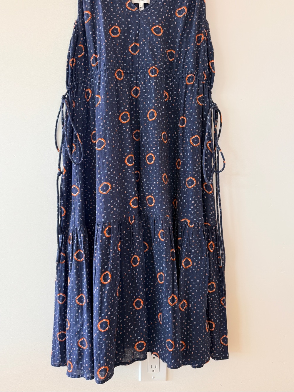 Apiece Apart Daphne Dress in Shibori Dot Midi Navy Blue Orange Womens Small - Picture 7 of 16